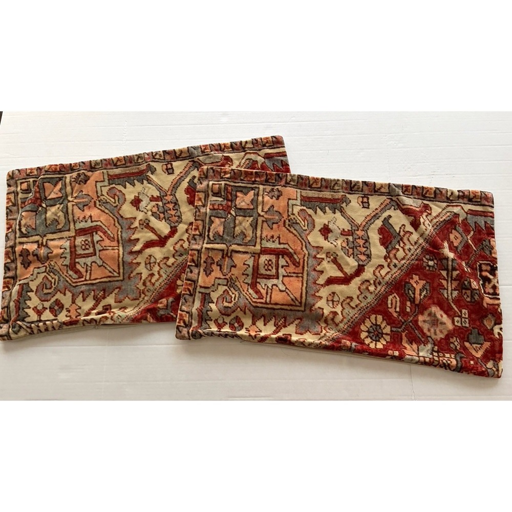 Pottery Barn Velvet Lumbar Pillow Cover Set 2 Persian Style Heriz 16x26